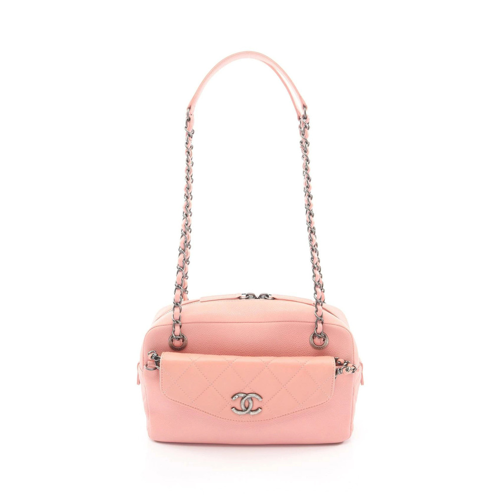 Chanel Matelasse Camera Bag Shoulder Leather Grained Calfskin Pink
